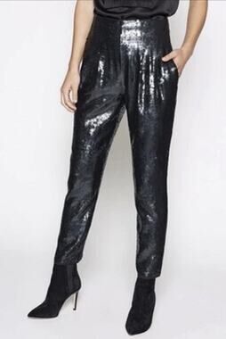 Joie Black Sequin High Waisted Jogger Pants Size Small Pull-On Pockets EUC